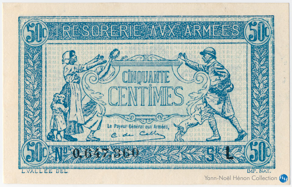 50 centimes Trésorerie aux armées Type 1917, Lettre L, © French Banknotes Of War (FBOW)